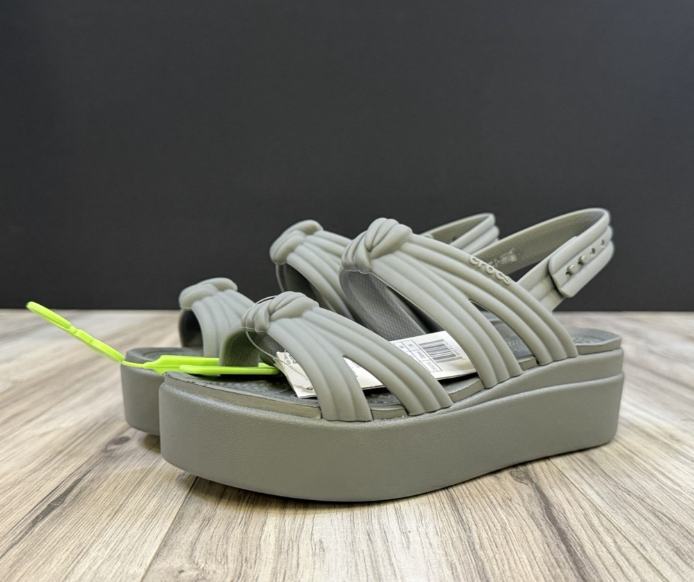 Crocs Brooklyn Knot Low Wedge Sandals Dark Grey 212864-0YK Womens Size W6 NEW